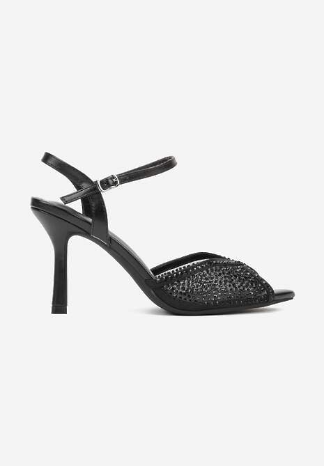 Czarne Eleganckie Sandały na Szpilce Ozdobione Cyrkoniami  Viofera 4