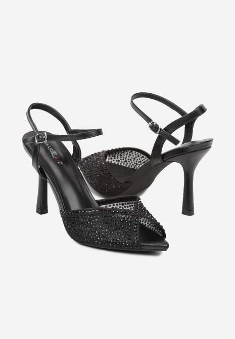 Czarne Eleganckie Sandały na Szpilce Ozdobione Cyrkoniami  Viofera 5
