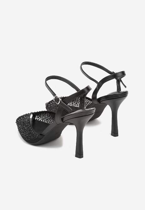 Czarne Eleganckie Sandały na Szpilce Ozdobione Cyrkoniami  Viofera 7