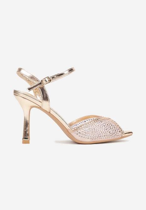 Szampańskie Eleganckie Sandały na Szpilce Ozdobione Cyrkoniami  Viofera 4