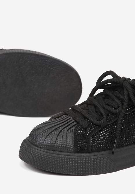 Czarne Cyrkoniowe Sneakersy Zdobione Marszczeniem na Nosku Westafera 6