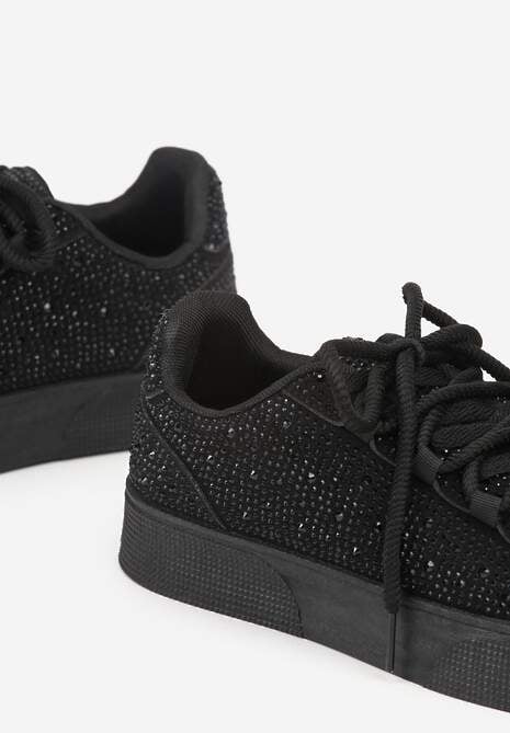 Czarne Cyrkoniowe Sneakersy Zdobione Marszczeniem na Nosku Westafera 7