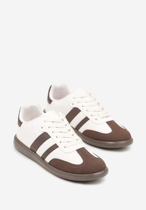 Beżowo-Brązowe Casualowe Sneakersy na Płaskiej Podeszwie z Paskami Jereria 5