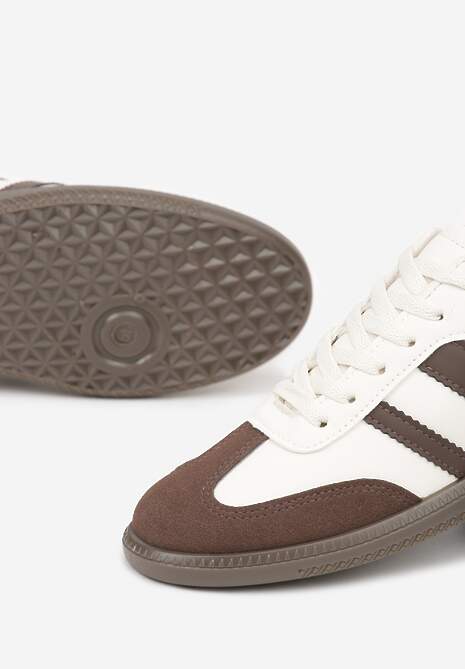 Beżowo-Brązowe Casualowe Sneakersy na Płaskiej Podeszwie z Paskami Jereria 7