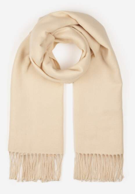 Jasnobeżowy Szalik z Bawełny i Wiskozy o Klasycznym Fasonie z Frędzlami Vetirosa