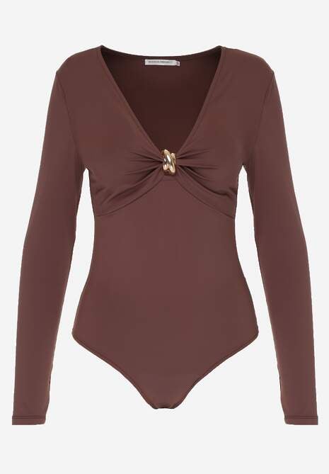 Brązowe Body z Marszczeniem i Metaliczną Ozdobą Feriana 6