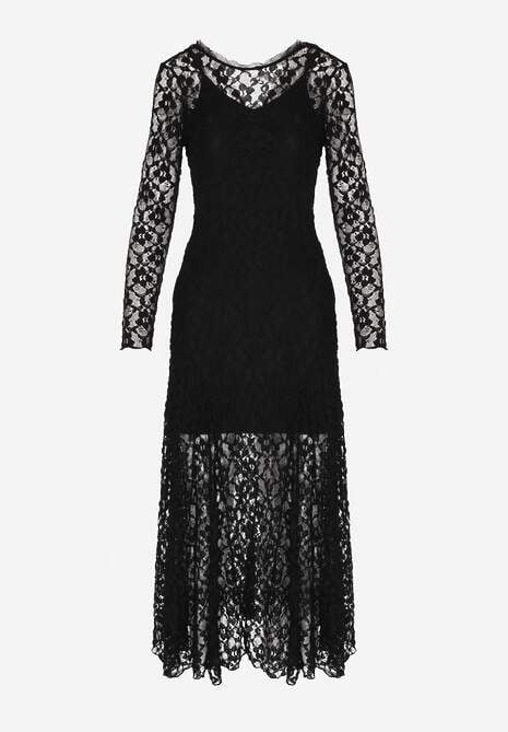 Czarna Elegancka Sukienka z Koronki z Odkrytymi Plecami Lilafera 6