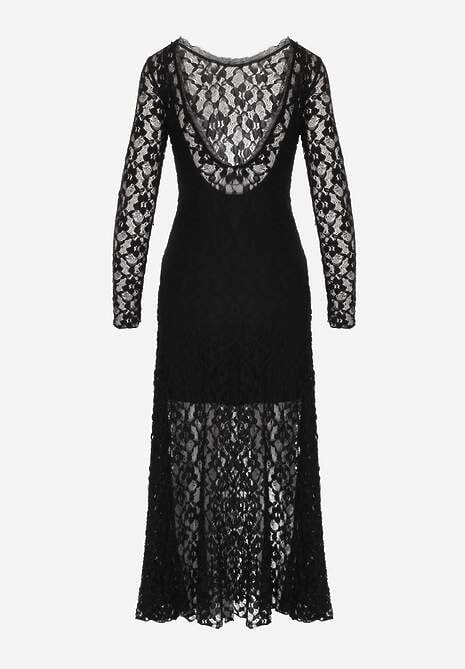 Czarna Elegancka Sukienka z Koronki z Odkrytymi Plecami Lilafera 7