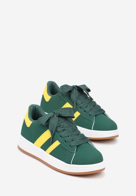 Zielone Sneakersy na Niskiej Platformie z Naszywkami Flordexia 5