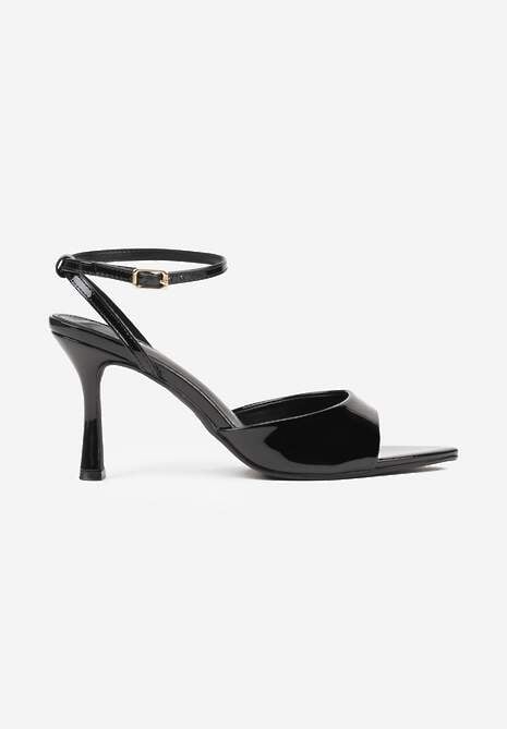 Czarne Sandały na Szpilce z Paskiem z Klamerką i Lakierowanym Połyskiem Celafere 4
