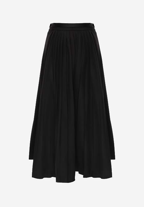 Czarna Rozkloszowana Spódnica z Wiskozy z Dodatkowym Paskiem z Klamrą Lowedina 7