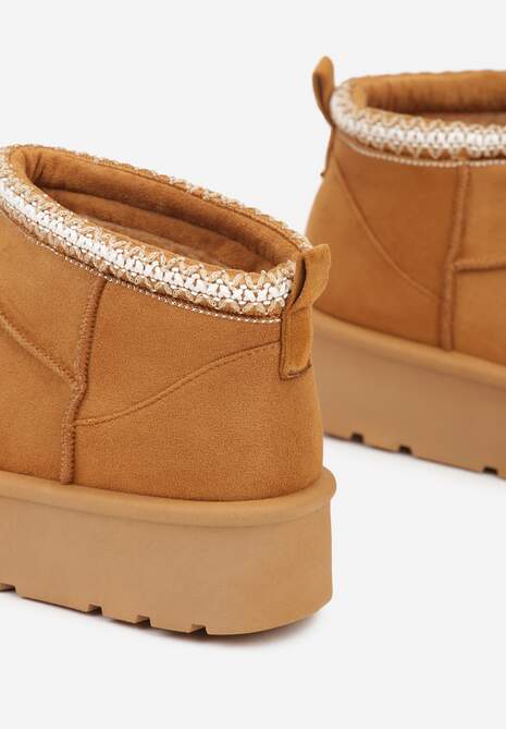 Brązowe Śniegowce na Platformie z Haftem przy Cholewce Sewnera 6