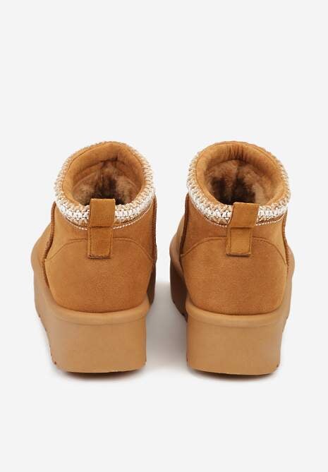 Brązowe Śniegowce na Platformie z Haftem przy Cholewce Sewnera 7