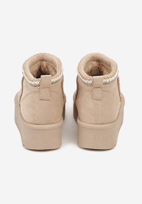 Ciemnobeżowe Śniegowce na Platformie z Haftem przy Cholewce Sewnera 6