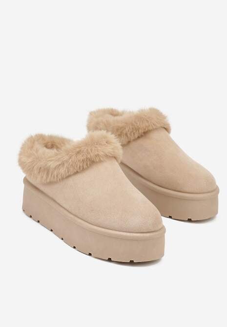 Ciemnobeżowe Krótkie Śniegowce na Platformie Ozdobione Futerkiem Sewlara 5