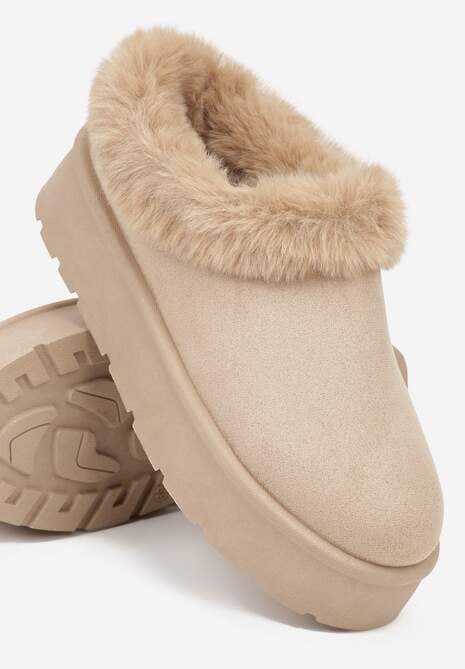 Ciemnobeżowe Krótkie Śniegowce na Platformie Ozdobione Futerkiem Sewlara 7