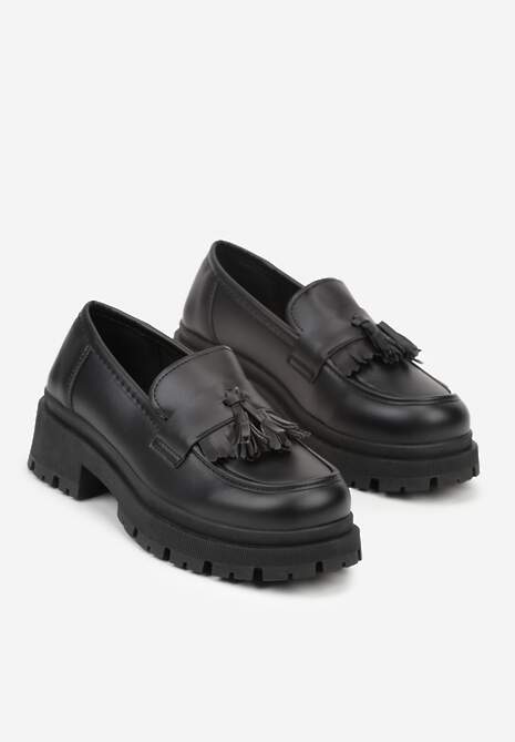 Czarne Mokasyny na Platformie Ozdobione Frędzlami Sewrisa 5