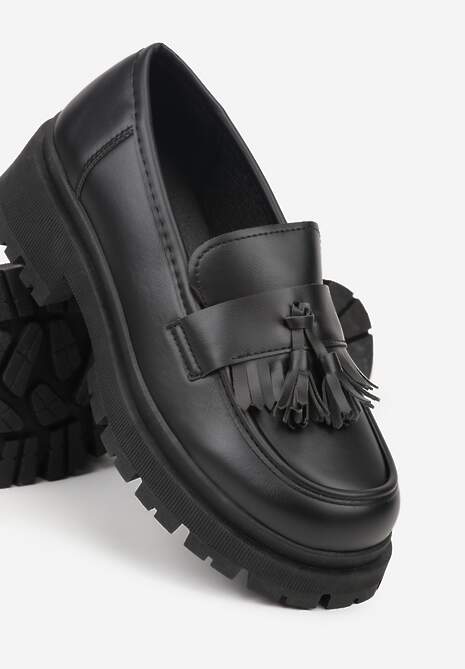 Czarne Mokasyny na Platformie Ozdobione Frędzlami Sewrisa 6