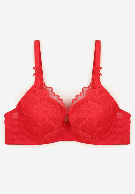 Czerwony Biustonosz Ozdobiony Koronką i Kokardkami Sellene