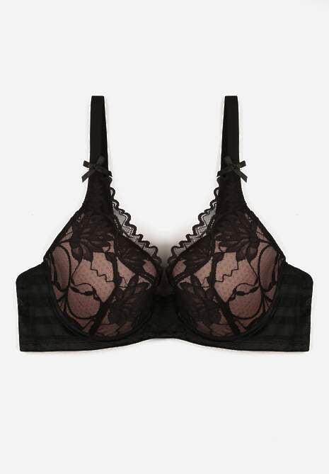 Czarno-Beżowy Biustonosz Ozdobiony Koronką i Kokardkami Sellene