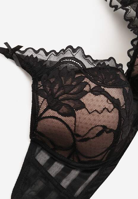 Czarno-Beżowy Biustonosz Ozdobiony Koronką i Kokardkami Sellene 7