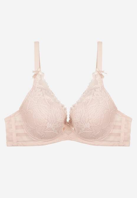 Jasnoróżowy Biustonosz Ozdobiony Koronką i Kokardkami Sellene