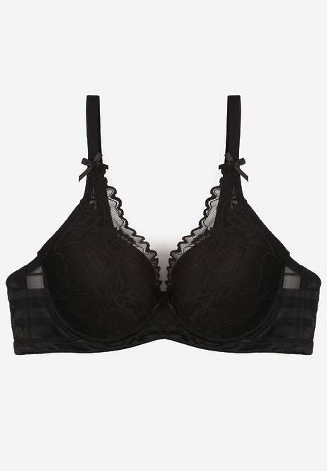 Czarny Biustonosz Ozdobiony Koronką i Kokardkami Sellene