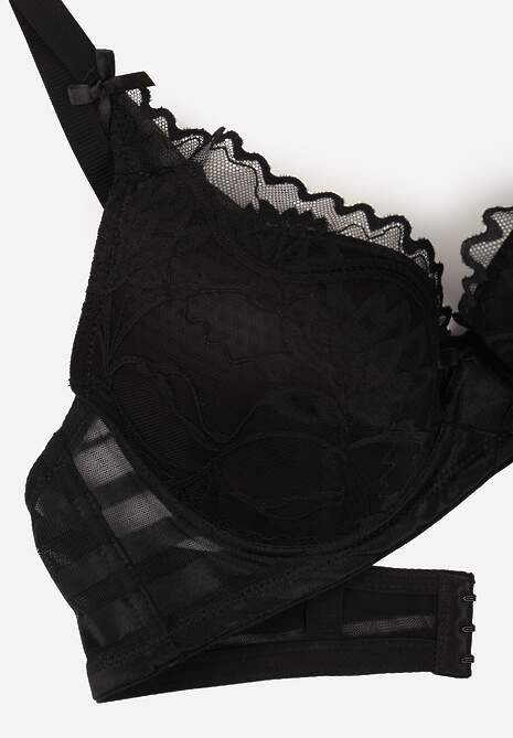 Czarny Biustonosz Ozdobiony Koronką i Kokardkami Sellene 7