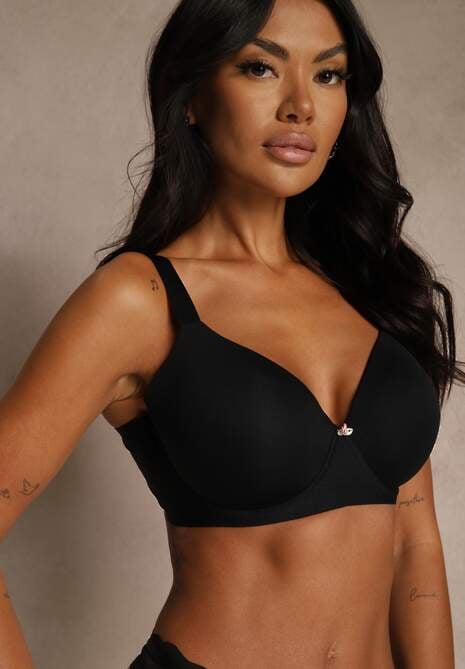 Czarny Klasyczny Biustonosz o Gładkiej Fakturze Adriaros