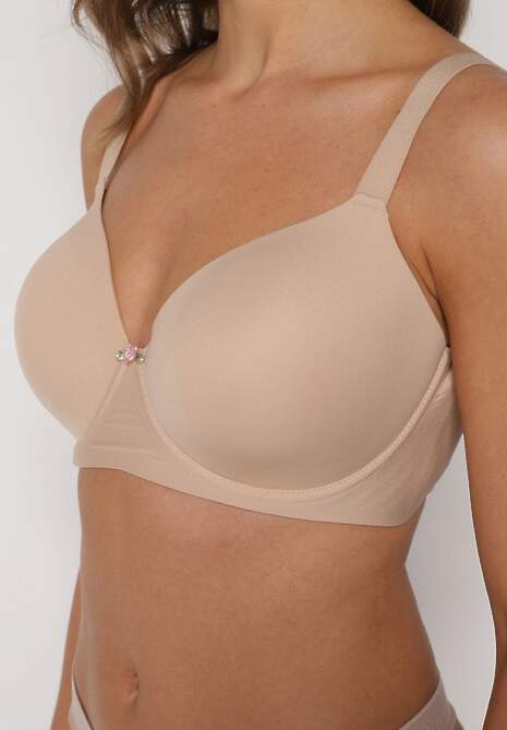 Beżowy Klasyczny Biustonosz o Gładkiej Fakturze Adriaros 5