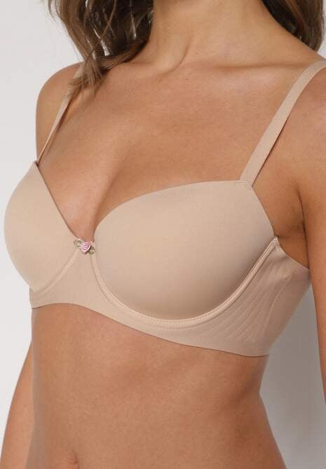 Beżowy Gładki Biustonosz o Klasycznym Fasonie Amanei