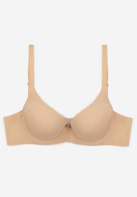 Beżowy Gładki Biustonosz z Efektem Push-up Theisithea