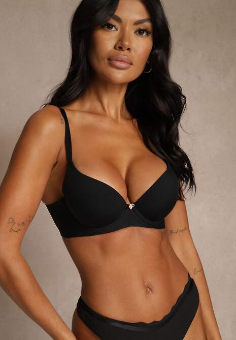 Czarny Gładki Biustonosz z Efektem Push-up Theisithea