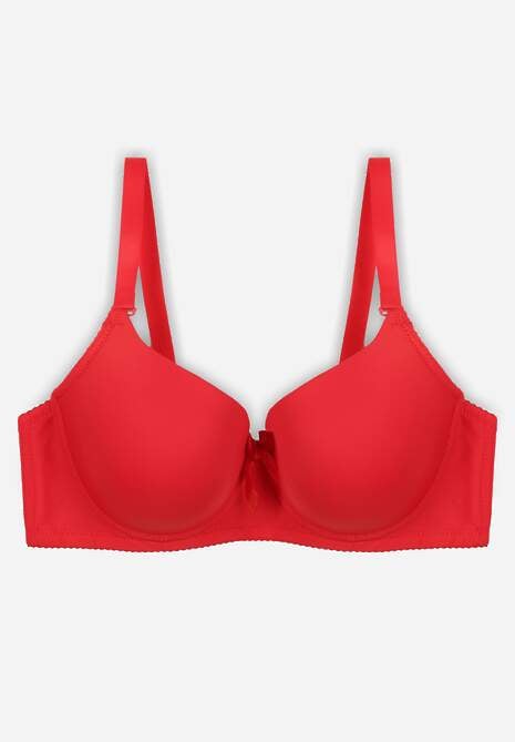 Czerwony Biustonosz o Gładkim Wykończeniu z Kokardką Phiphise