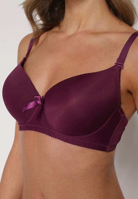 Ciemnofioletowy Biustonosz o Gładkim Wykończeniu z Kokardką Phiphise