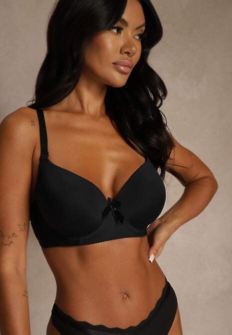 Czarny Biustonosz o Gładkim Wykończeniu z Kokardką Phiphise