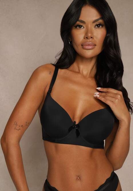 Czarny Biustonosz o Gładkim Wykończeniu z Kokardką Phiphise 4