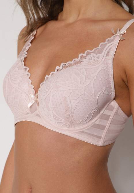 Jasnoróżowy Biustonosz Zdobiony Koronką i Kokardami Morgavia