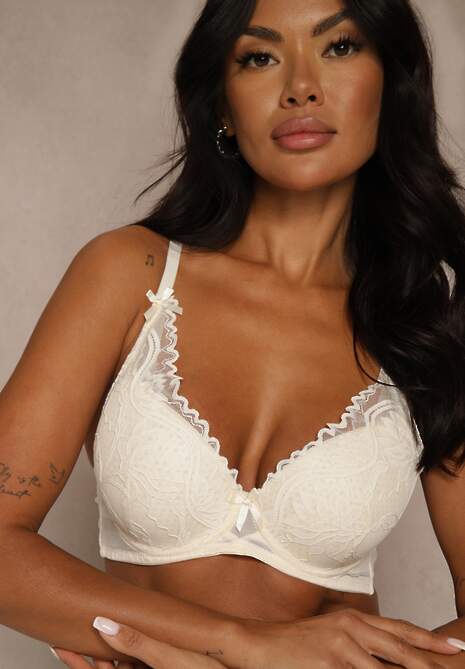 Jasnobeżowy Biustonosz Zdobiony Koronką i Kokardami Morgavia