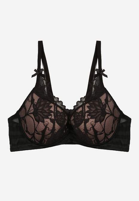 Czarno-Beżowy Biustonosz Zdobiony Koronką i Kokardami Morgavia
