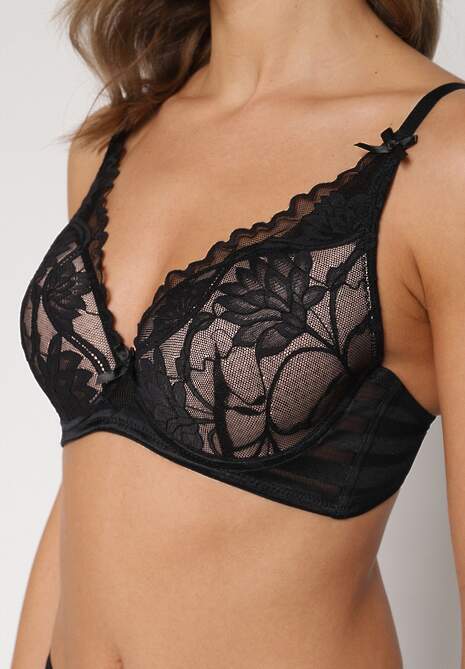 Czarno-Beżowy Biustonosz Zdobiony Koronką i Kokardami Morgavia 5