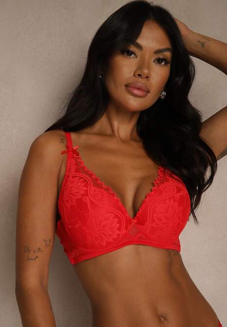 Czerwony Biustonosz Zdobiony Koronką i Kokardami Morgavia 4