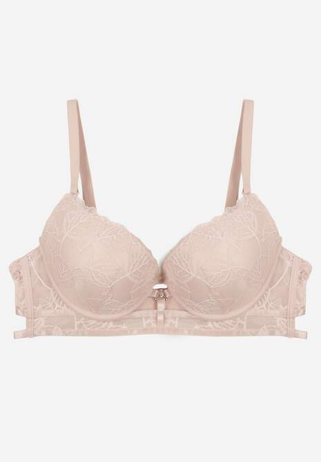 Jasnoróżowy Koronkowy Biustonosz w Klasycznym Stylu z Aplikacją Galinassa