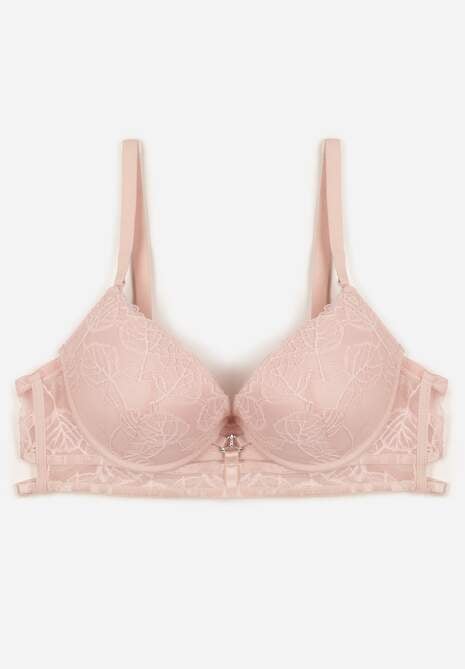 Różowy Koronkowy Biustonosz w Klasycznym Stylu z Aplikacją Galinassa