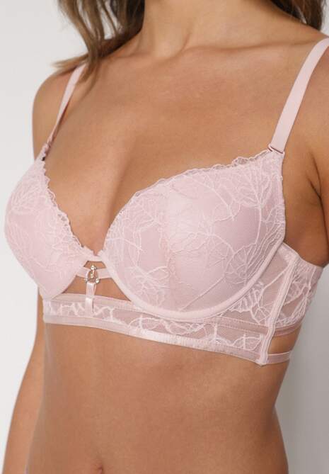 Różowy Koronkowy Biustonosz w Klasycznym Stylu z Aplikacją Galinassa