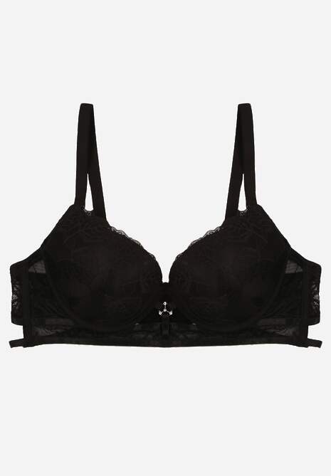 Czarny Koronkowy Biustonosz w Klasycznym Stylu z Aplikacją Galinassa