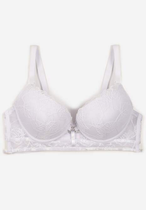 Biały Koronkowy Biustonosz w Klasycznym Stylu z Aplikacją Galinassa