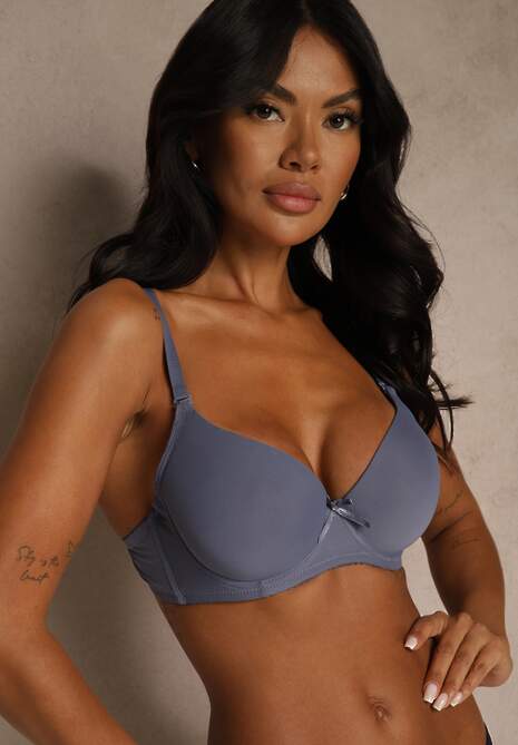 Granatowy Gładki Biustonosz o Klasycznym Fasonie Arriethia 4