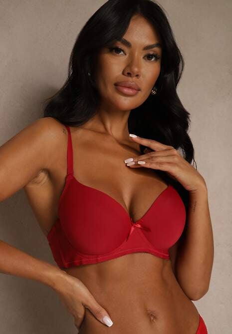 Bordowy Gładki Biustonosz o Klasycznym Fasonie Arriethia