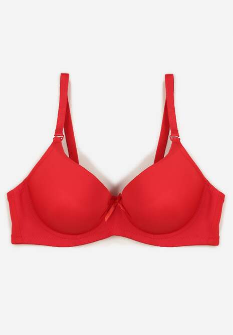 Czerwony Gładki Biustonosz o Klasycznym Fasonie Zdobiony Kokardką Caloris